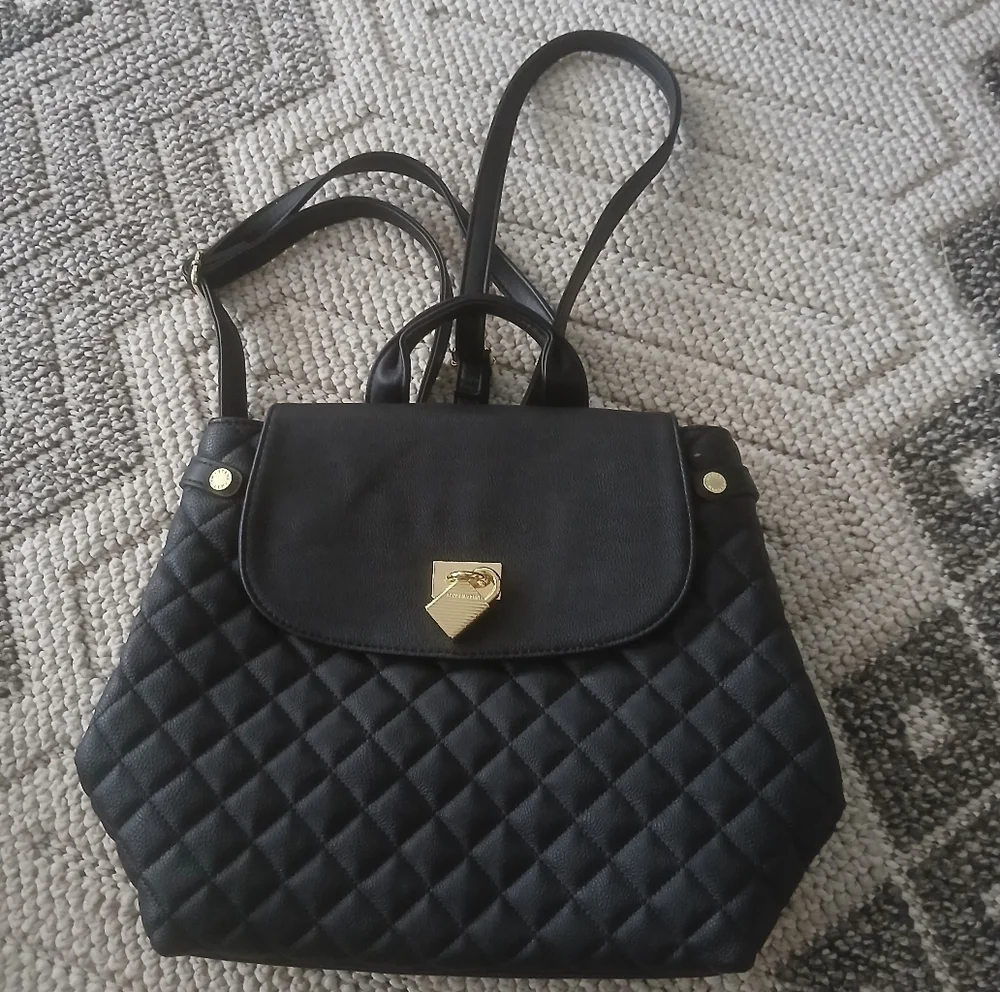 Black Steve Madden Mini Backpack Faux Leather Gold Hardware. New